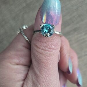 Sterling Silver Teal Cubic Zirconia Solitaire Ring